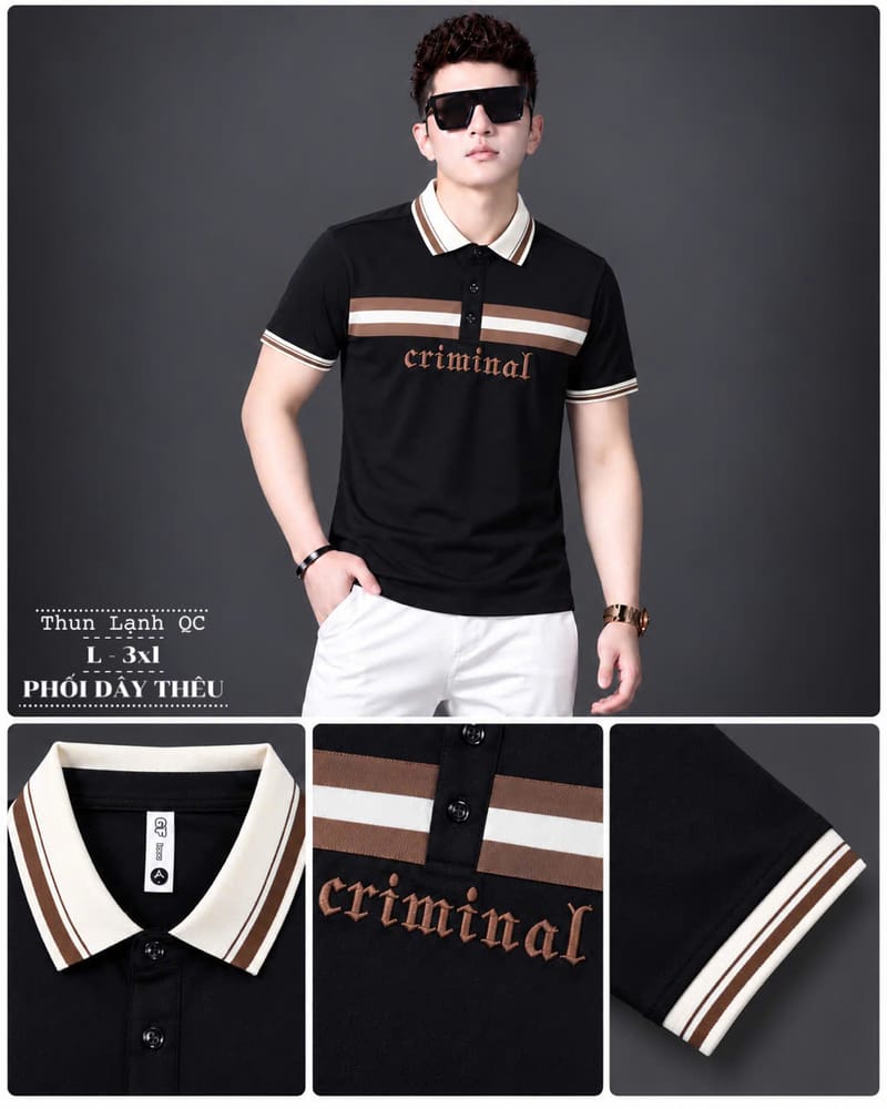 Áo Cổ Trụ Phối Dây Thêu Criminal